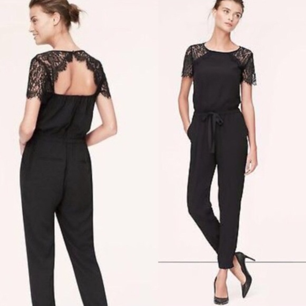 Loft Black Lace Sleeve Jumpsuit NWT